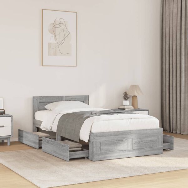 vidaXL Bed Frame with Headboard without Mattress Concrete Grey 100x200 cm