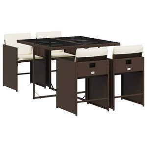 vidaXL 5 Piece Garden Dining Set with Cushions Brown Poly Rattan