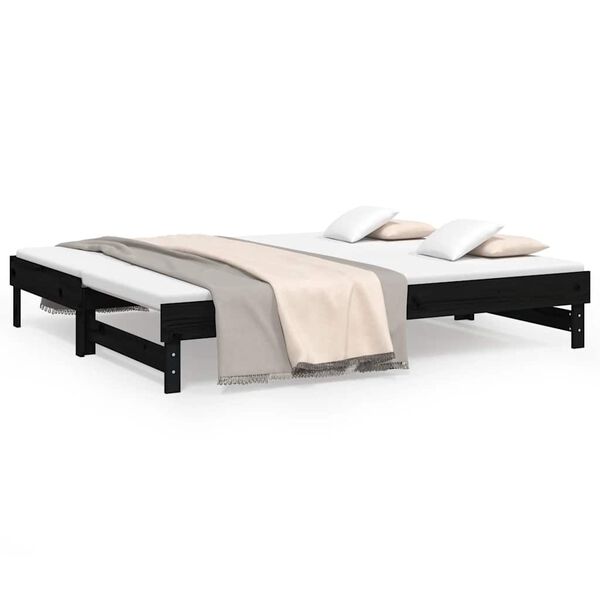 vidaXL Pull-out Day Bed without Mattress Black 2x(80x200) cm