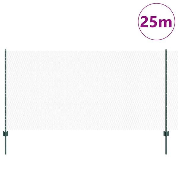 vidaXL Fence with Post Green 1.2 x 25 m Steel