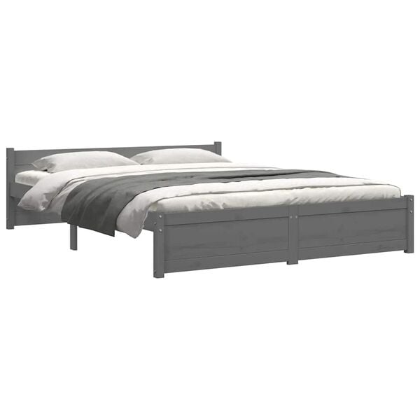 vidaXL Bed Frame without Mattress Grey Solid Wood 135x190 cm Double Double