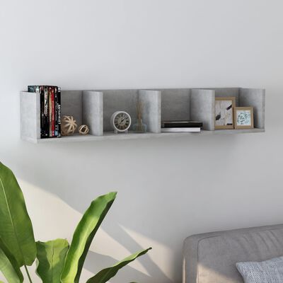vidaXL CD Wall Shelf Concrete Grey 100x18x18 cm Engineered Wood