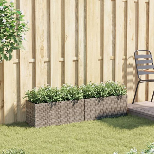 vidaXL Garden Planters with 2 Pots 2 pcs Grey 72x30x32 cm Poly Rattan