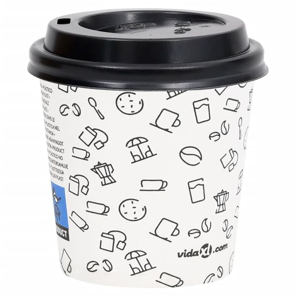 vidaXL Coffee Paper Cups with Lids 120 ml 500 pcs White and Black