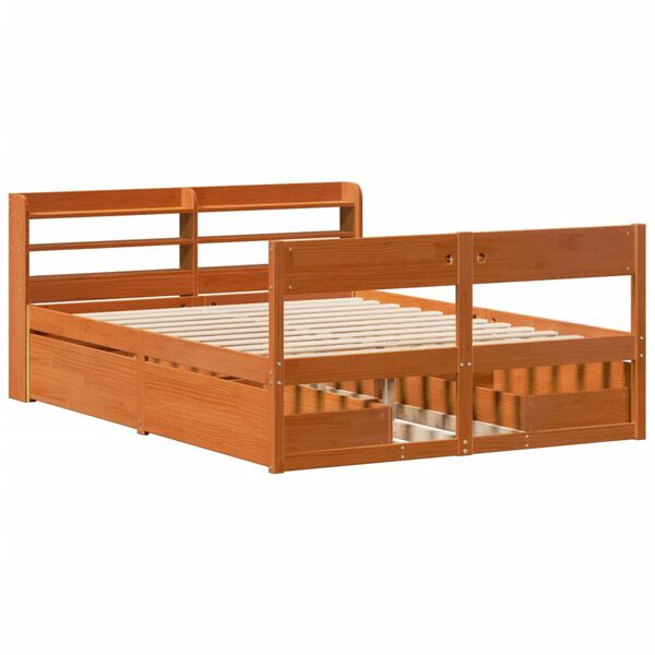 vidaXL Bed Frame without Mattress Wax Brown 140x190 cm Solid Wood Pine