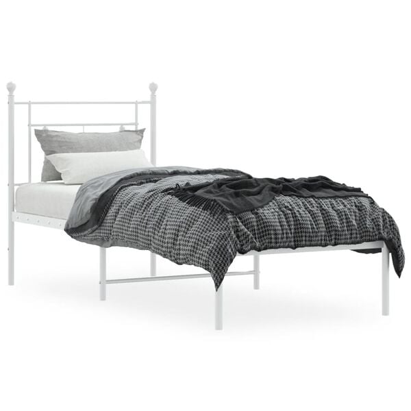 vidaXL Metal Bed Frame without Mattress with Headboard White 75x190cm