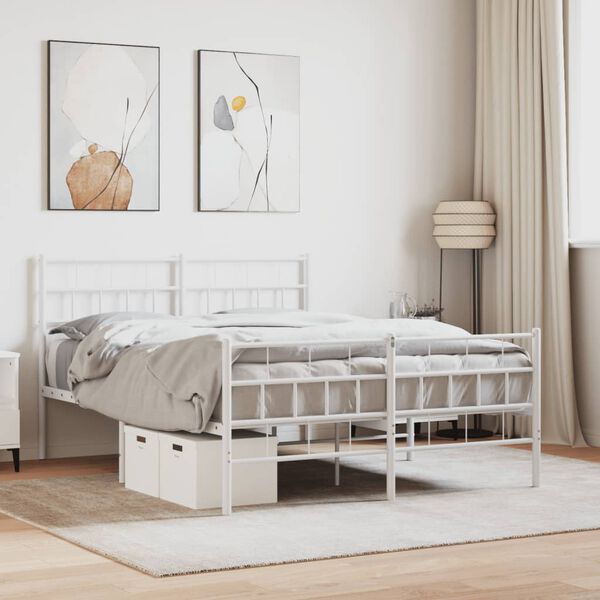 vidaXL Metal Bed Frame without Mattress with Footboard White 140x200cm