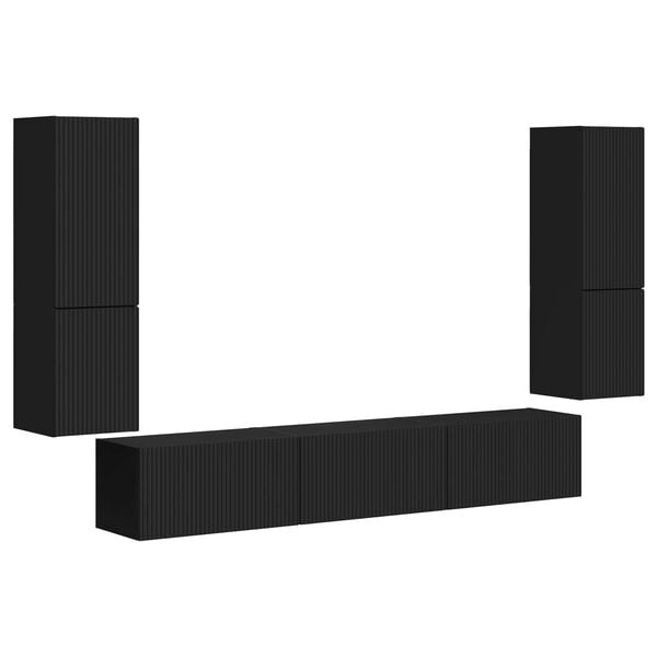 vidaXL TV Cabinet Set Wall-mounted 4 pcs Black Engineered Wood