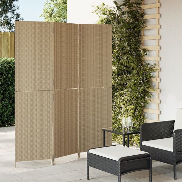 vidaXL Room Divider 3 Panels Beige Poly Rattan