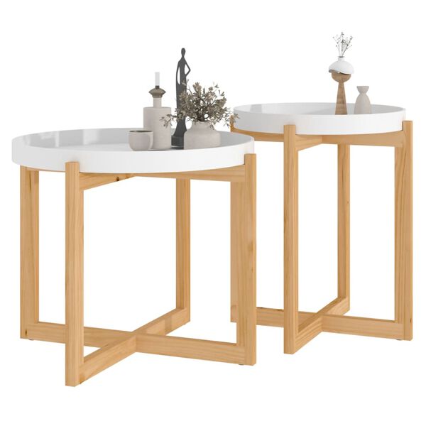 vidaXL Coffee Tables 2 pcs White Engineered Wood and Solid Wood Pine