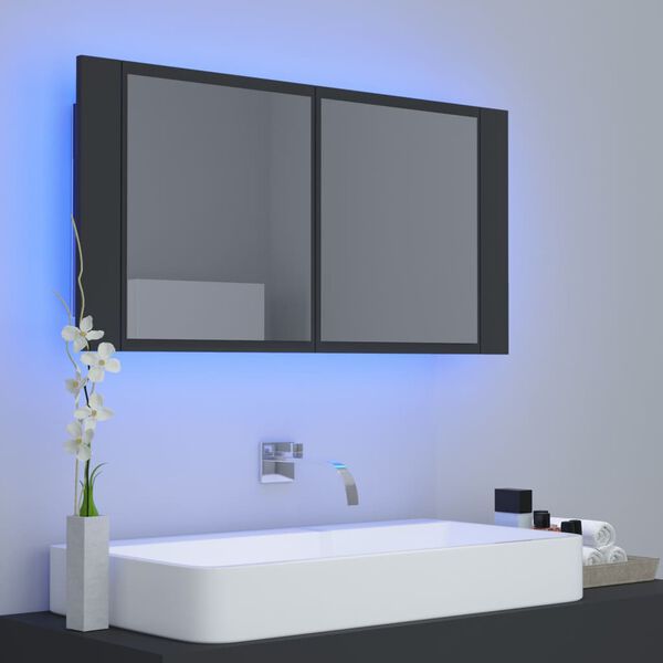 vidaXL LED Bathroom Mirror Cabinet Grey 90x12x45 cm Acrylic