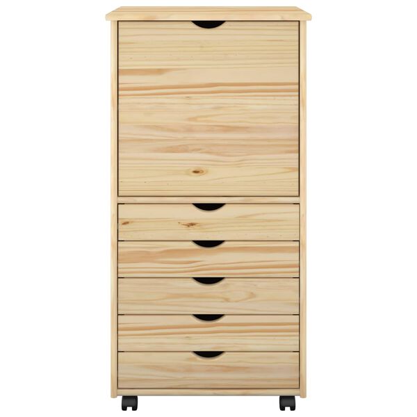 vidaXL Rolling Cabinet Brown 53 x 39 x 103 cm Solid Pine Wood