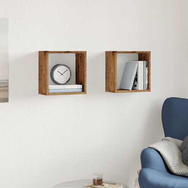 vidaXL Wall Cube Shelves 2 pcs Old Wood 30x15x30 cm Engineered Wood