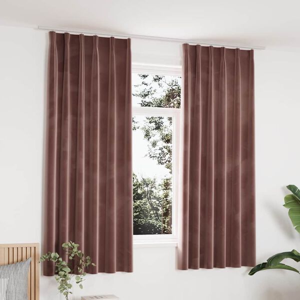vidaXL Blackout Curtains 2pcs with Hooks Velvet Antique Pink 140x175cm