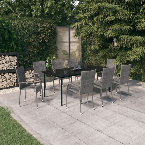 vidaXL 9 Piece Garden Dining Set Grey and Black