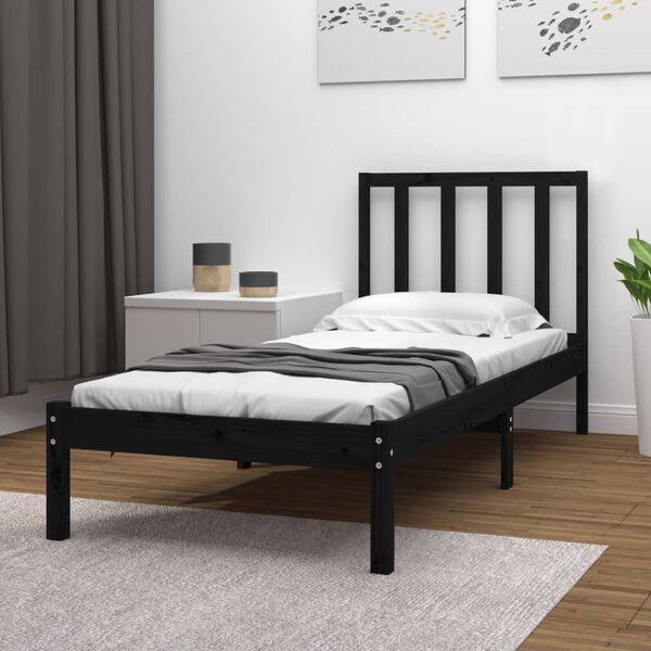 vidaXL Bed Frame without Mattress Black 75x190 cm Small Single Solid Wood Pine