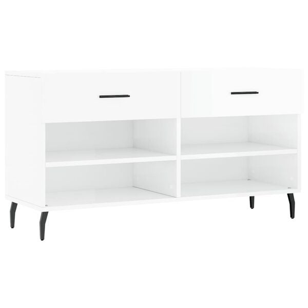 vidaXL Shoe Bench High Gloss White 102x35x55 cm Engineered Wood