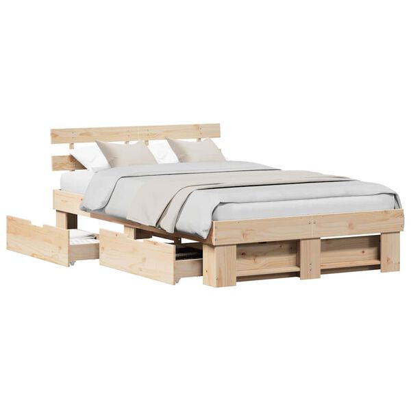 vidaXL Bed Frame with Headboard Brown 135 x 190 cm Solid Pine Wood