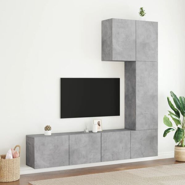 vidaXL 5 Piece TV Wall Units Concrete Grey Engineered Wood