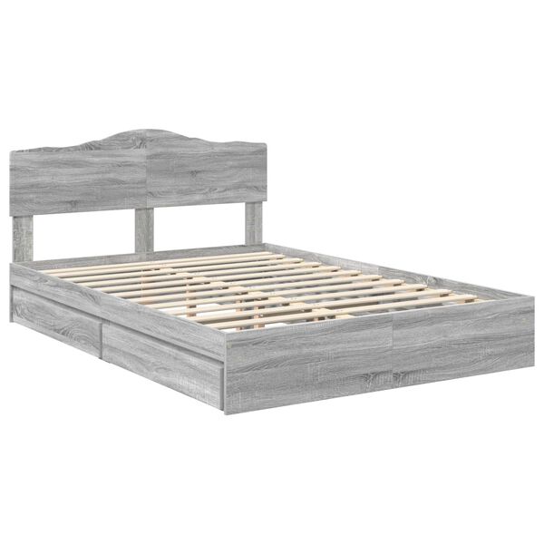 vidaXL Storage Bed Grey Sonoma 140 x 200 cm Engineered Wood