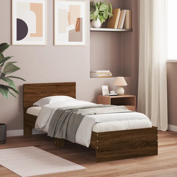 vidaXL Bed Frame without Mattress with Headboard Brown Oak 90x190 cm Single