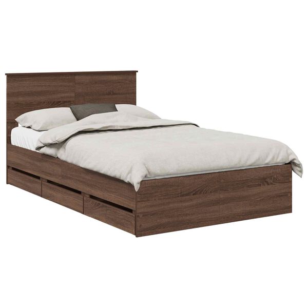 vidaXL Bed Frame with Drawer Brown Oak 135 x 190 cm Engineer Wood