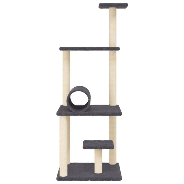 vidaXL Cat Tree with Sisal Scratching Posts Dark Grey 136 cm