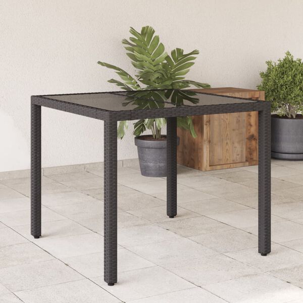 vidaXL Garden Table with Glass Top Black 90x90x75 cm Poly Rattan