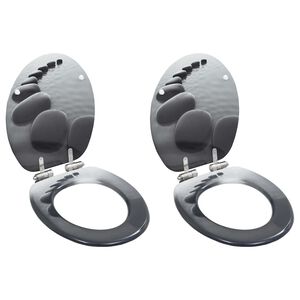vidaXL WC Toilet Seats 2 pcs with Soft Close Lids MDF Stones Design