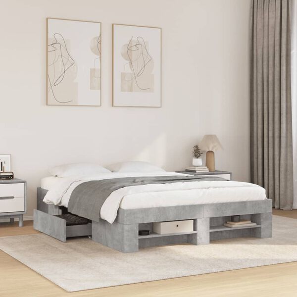 vidaXL Bed Frame without Mattress Concrete Grey 135x190cm Engineered Wood