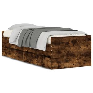 vidaXL Bed Frame with Drawers without Mattress Smoked Oak 100x200 cm