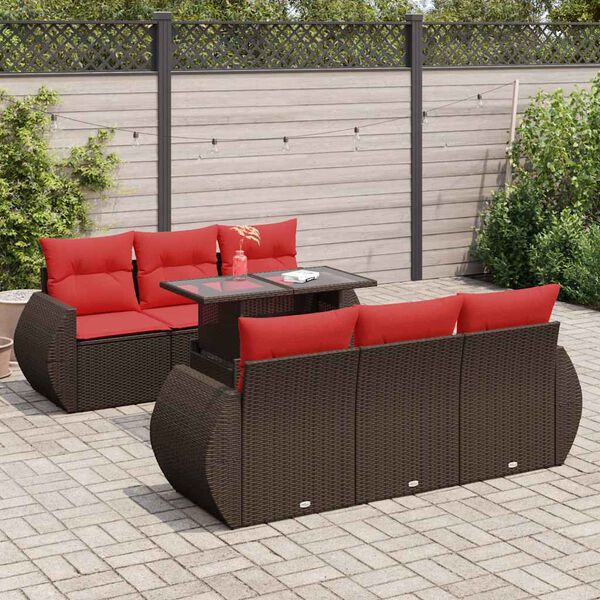 vidaXL 7 Piece Garden Sofa Set with Cushions Brown Poly Rattan Acacia