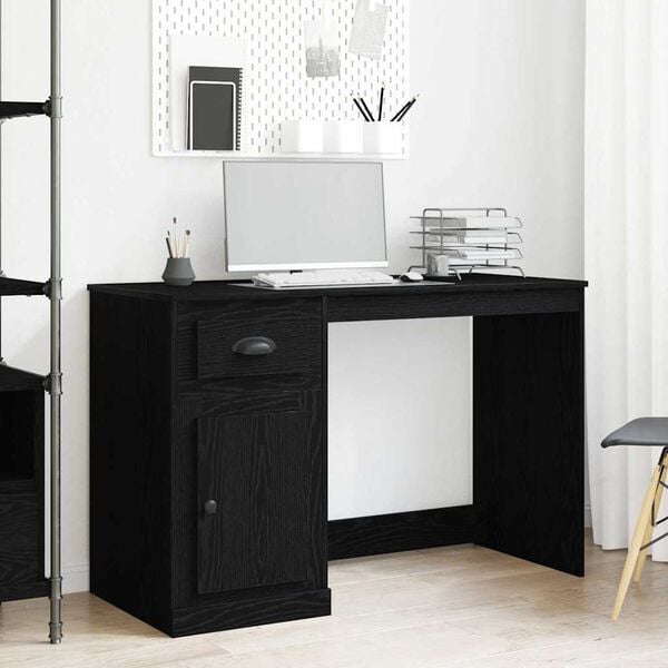 vidaXL Desk with Drawer Black Oak 50 x 115 x 75 cm Engineered Wood