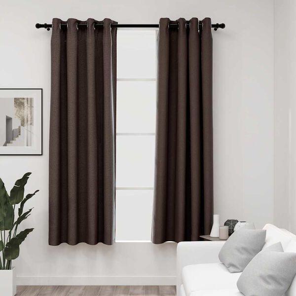 vidaXL Linen-Look Blackout Curtains with Grommets 2pcs Taupe 140x175cm