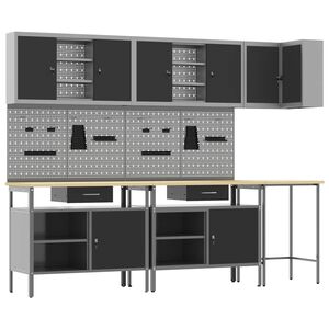 vidaXL Work Cabinet Set with Drawer with Shelf 10 pcs Black and Grey