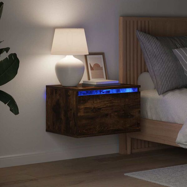 vidaXL Wall-mounted Bedside Cabinets with LED Lights 2 pcs Smoked Oak