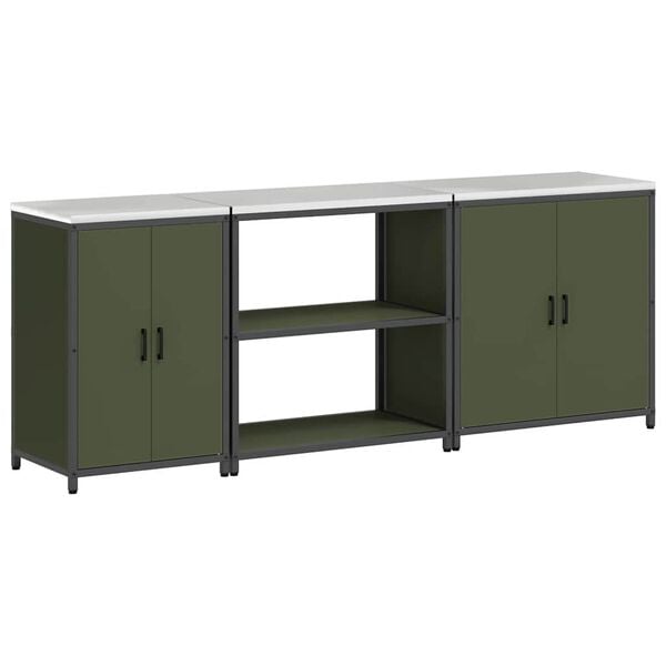 vidaXL Kitchen Storage Set with Shelf Other 3 pcs Olive Green Steel