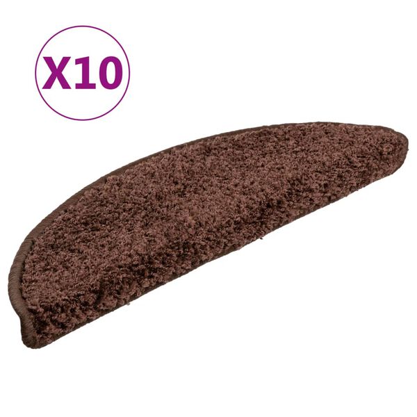 vidaXL Stair Mats 10 pcs 56x17x3 cm Brown Half Round