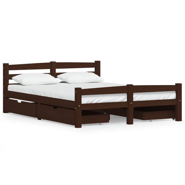 vidaXL Bed Frame without Mattress Dark Brown Solid Pinewood 140x200 cm (322085+2x321988)