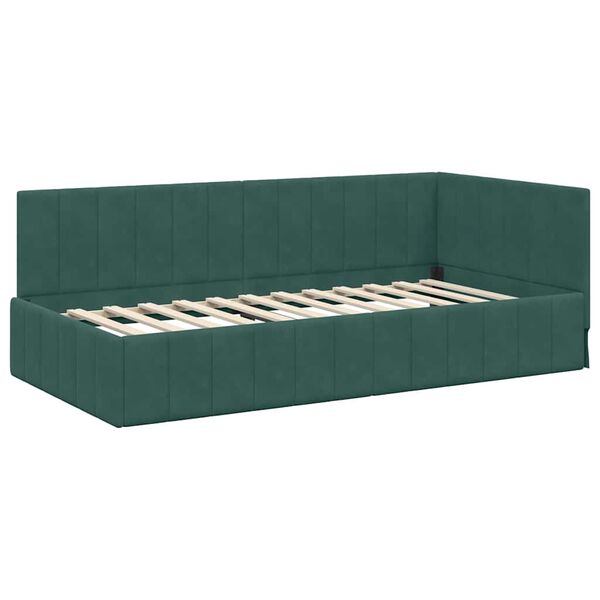 vidaXL Corner Bed Frame Dark Green 100 cm x 200 cm Velvet