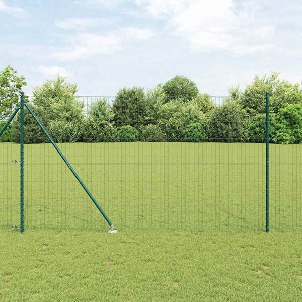vidaXL Fence with Post Green 1.5 x 10 m Steel and PVC