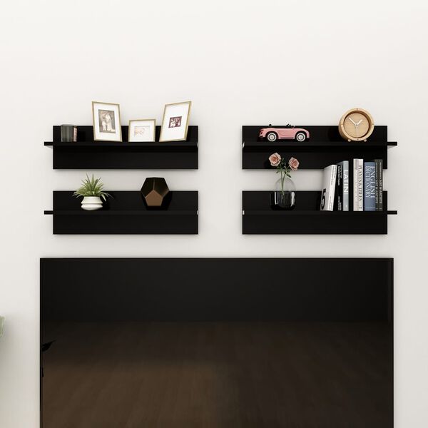 vidaXL Wall Shelf 4 pcs High Gloss Black 60x11.5x18cm Engineered Wood