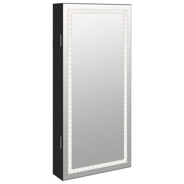 vidaXL Mirror Jewellery Cabinet with LED Lights Wall Mounted Black