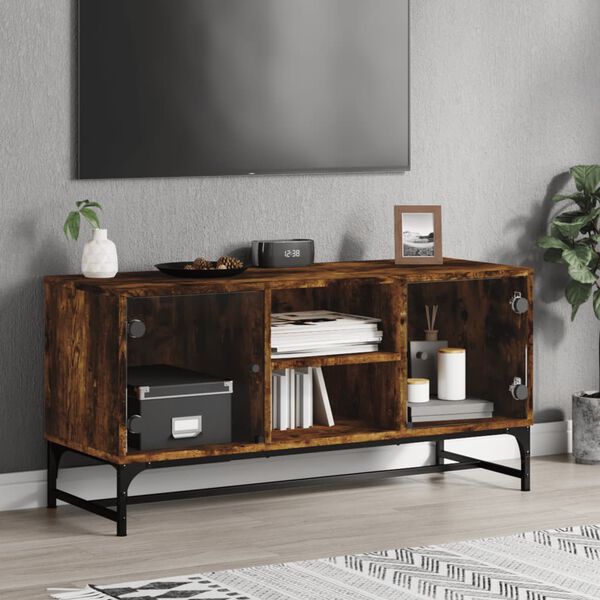 vidaXL TV Cabinet with Glass Doors Smoked Oak 102x37x50 cm