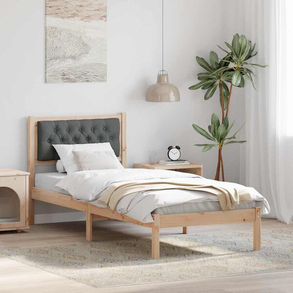 vidaXL Bed Frame with Headboard Dark Grey 75 x 190 cm Solid Pine Wood