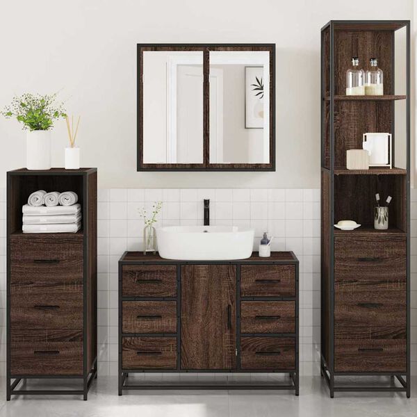 vidaXL 4&nbsp;Piece Bathroom Furniture Set&nbsp;Brown Oak Engineered Wood