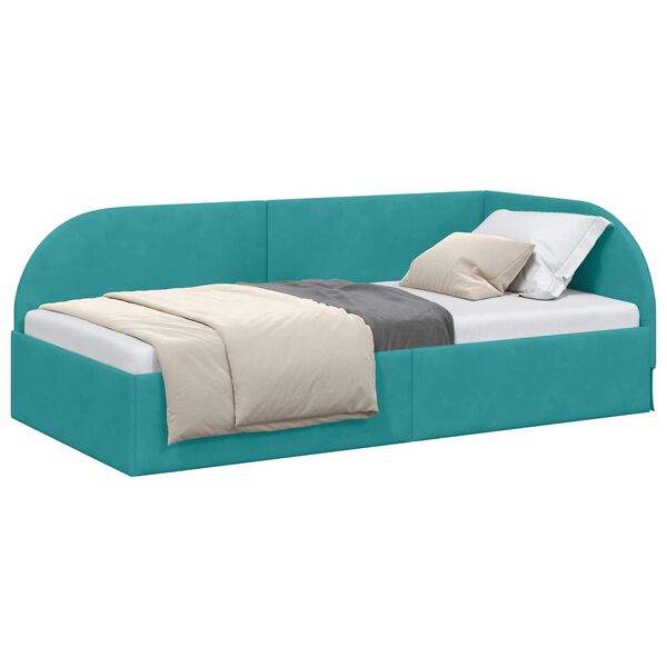 vidaXL Corner Bed Frame with Headboard Turquoise 90 cm x 200 cm Velvet
