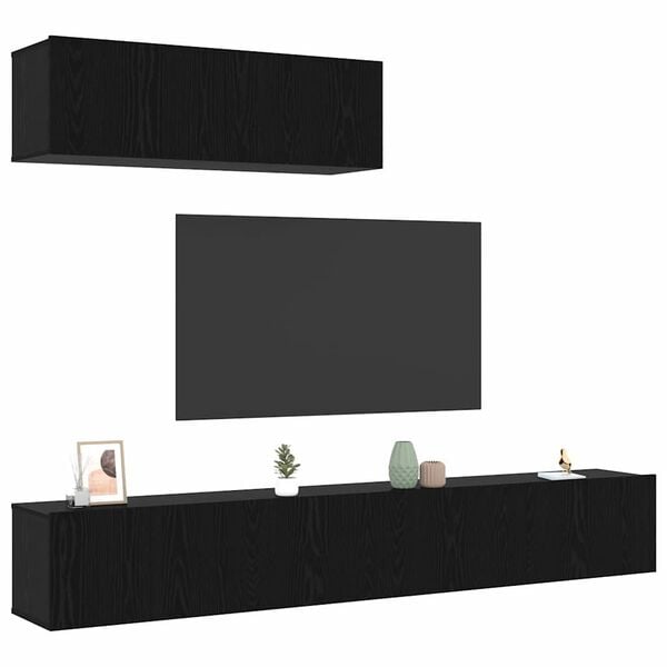 vidaXL TV Cabinet Set Wall-mounted 3 pcs Black Oak Engineered Wood