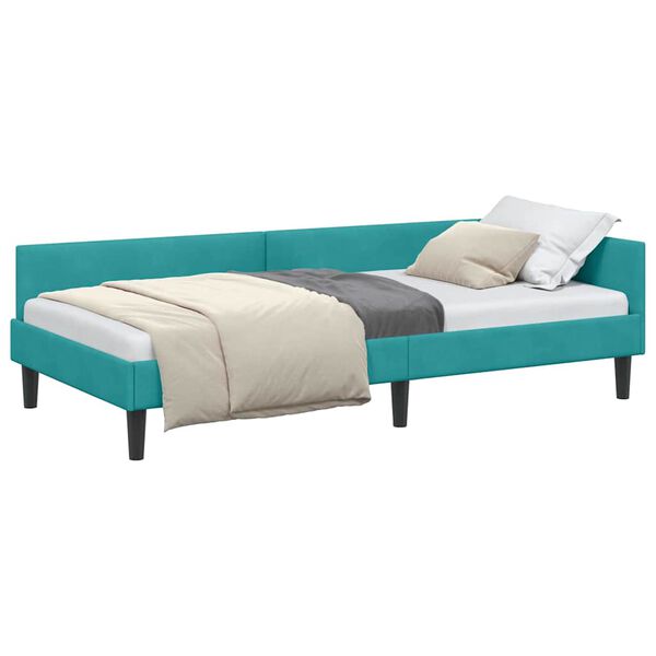 vidaXL Corner Bed Frame with Headboard Turquoise 80 cm x 200 cm Velvet