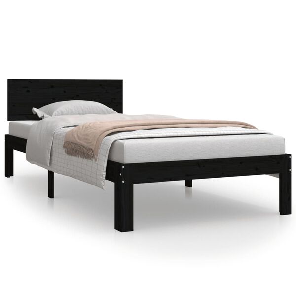 vidaXL Bed Frame without Mattress Black Solid Wood Pine 90x200cm